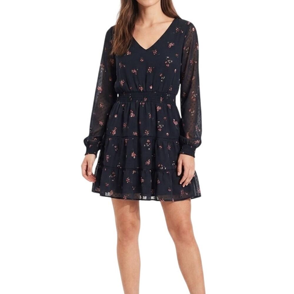 90s inspired Hollister Floral black pink Long Sleeve mini Dress S cottagecore